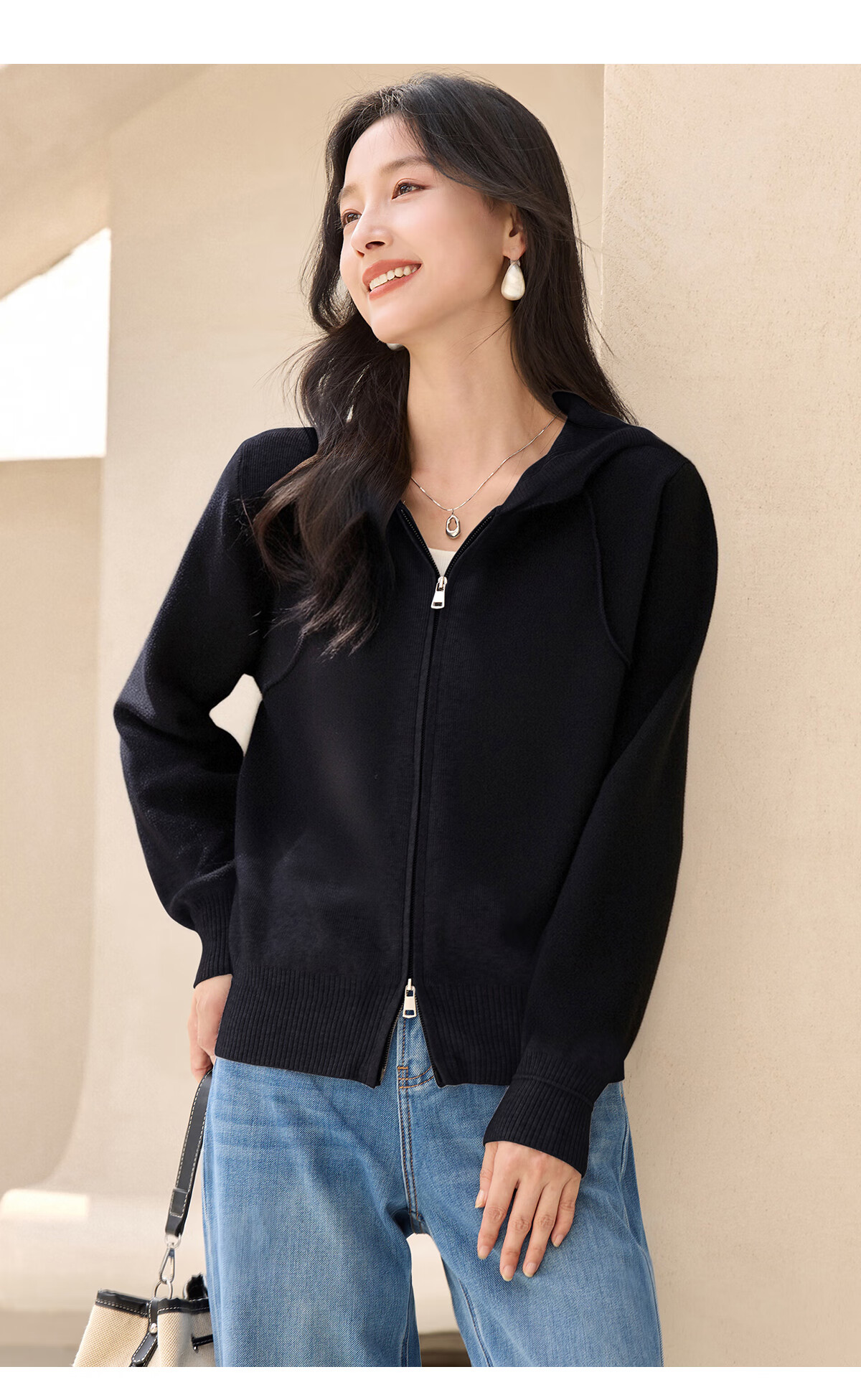 Chushen Spring Autumn Women's Short Jacket Fashion Hooded Casual Knit Cardigan Sweater S53D094 7
