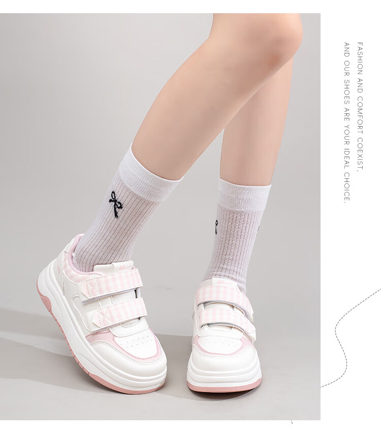 Warrior Women's Thick Sole Easy Velcro Shoes Spring Autumn Casual Sneakers Student Sports Shoes Beige Blue Size 36 8