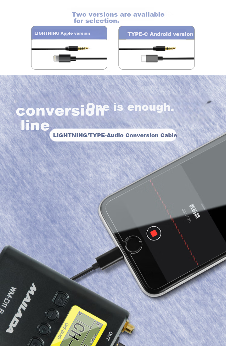 Mailada CN35T Microphone-Specific 3.5mm to Apple Adapter, Wireless Lavalier Mic Conversion Cable, 3.5mm to TYPE-C Interface 1
