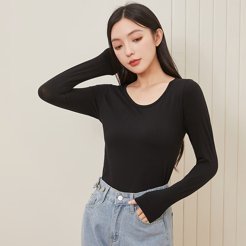 Langsha Women's Cotton Thin Slim Fit Versatile Stylish Long Sleeve Seamless Cotton Sweater Autumn Winter New Base Shirt 8