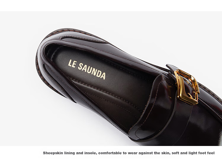 Le saunda [Jazz Movement] Fashion British Style Solid Color Deep Mouth Round Toe Loafers Women's Flats 45403 Black BKL 34 10