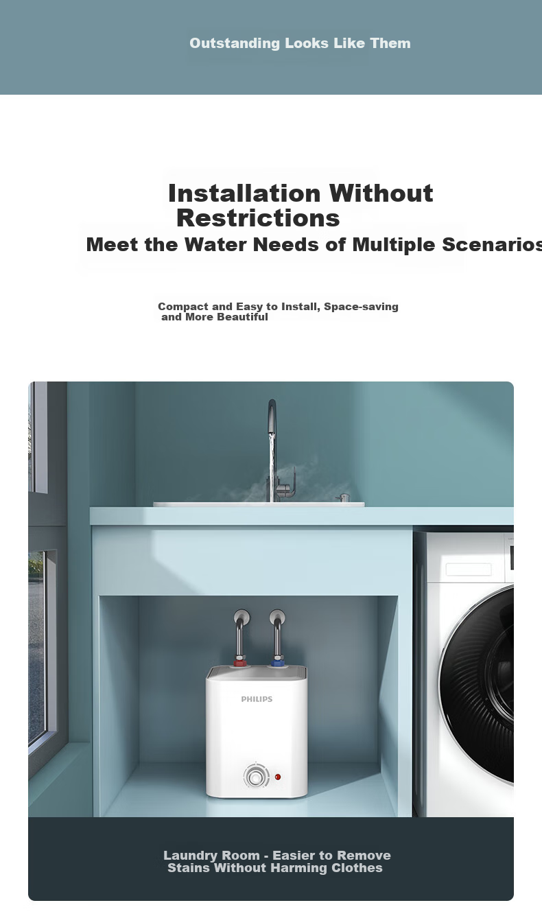PHILIPS 7-Liter Compact Kitchen Electric Water Heater, First-Class Energy Efficiency, 2200W Rapid Heating, Household Kitchen Hot Water Tank, Under-Counter, Subsidy 15%, Small Size AWH1013/93 8