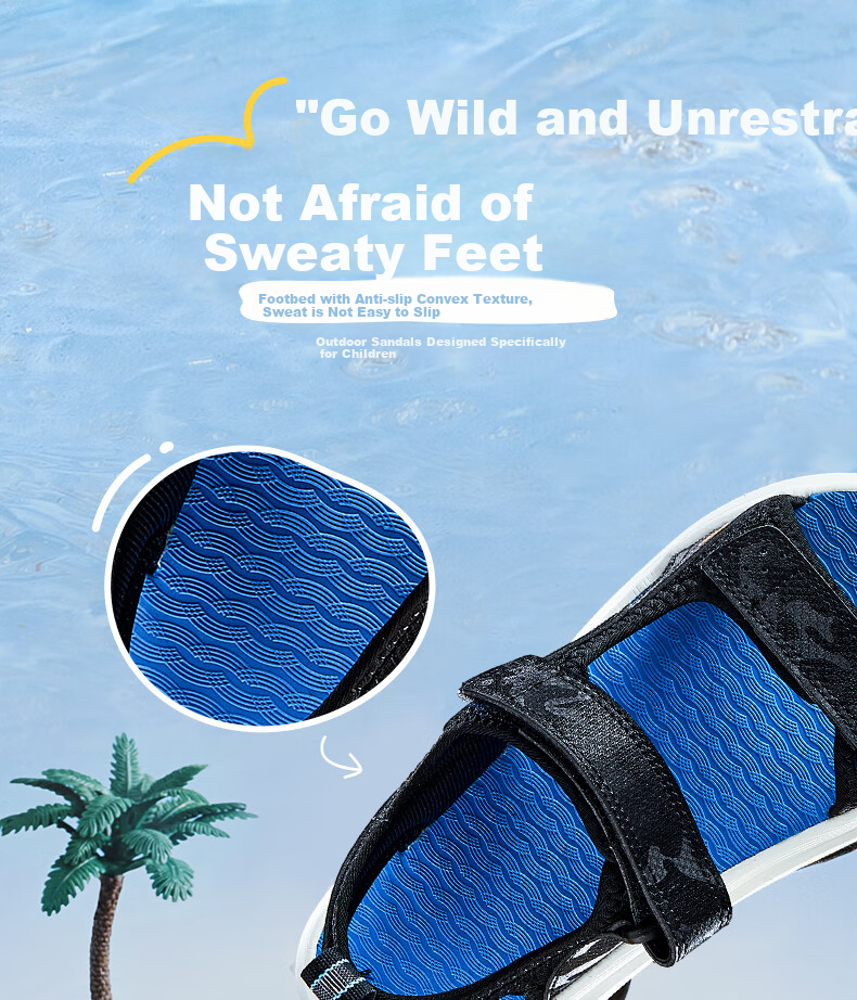 ERKE Children's Sandals for Boys, Kids' Double-Layer Velcro Open-Toe Outdoor Sandals, Micro-Crystal White/true Black/pioneer Green, Size 35 6