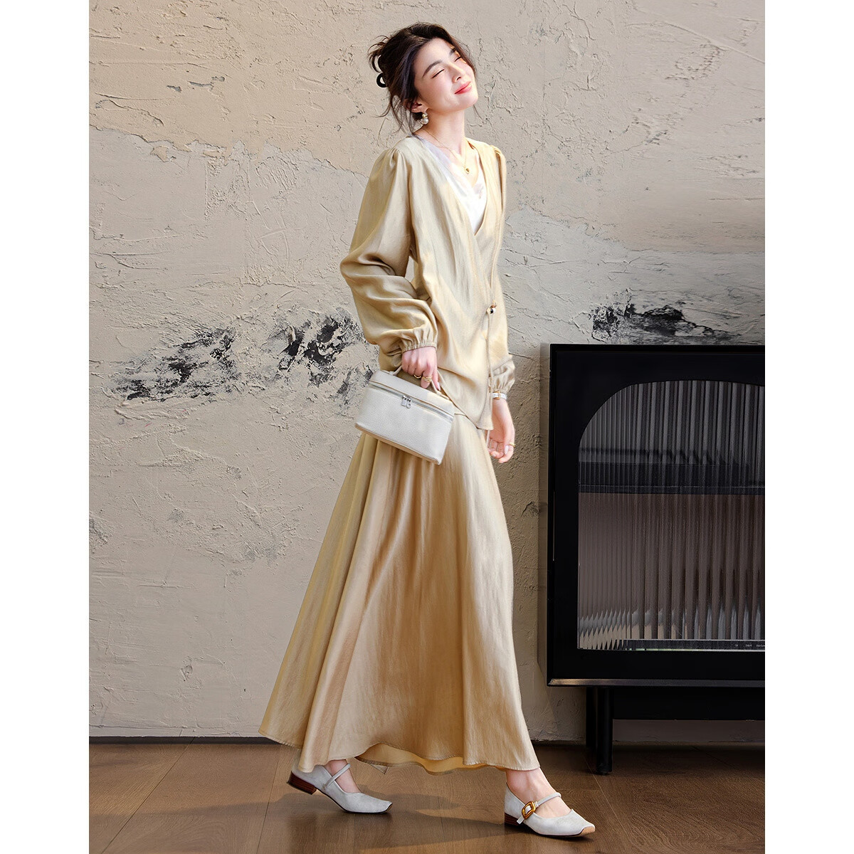 Demana Zen Set Autumn National Style New Chinese Beaded Frog Button Top Elastic Waist Skirt Women's Two-Piece Set