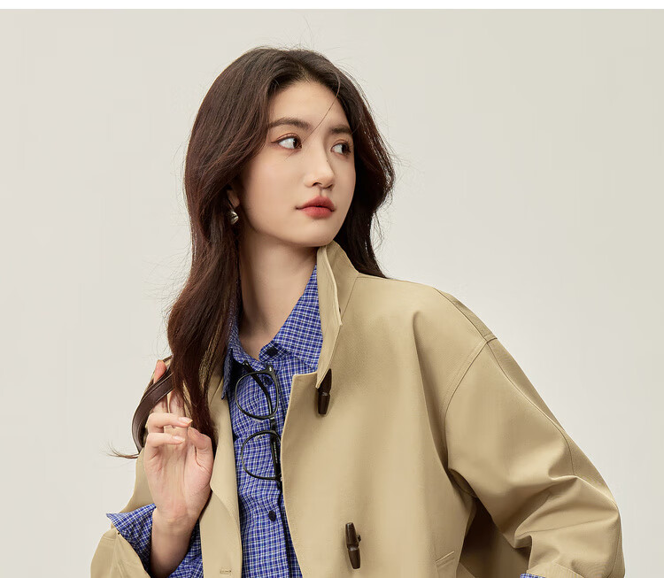 Sentubila British Style Cotton Blend Toggle Coat for Women Autumn Loose Slim Color Block Drop Shoulder Mid-Length Outerwear 2