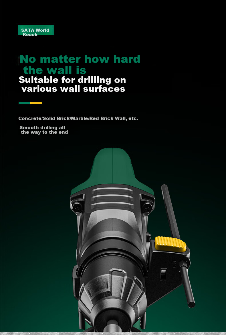 Shida SATA Brushless Lithium-Ion Rotary Hammer Drill, Electric Pick, Impact Drill, High-Power Concrete Wireless Industrial Grade D05729 Standard 7