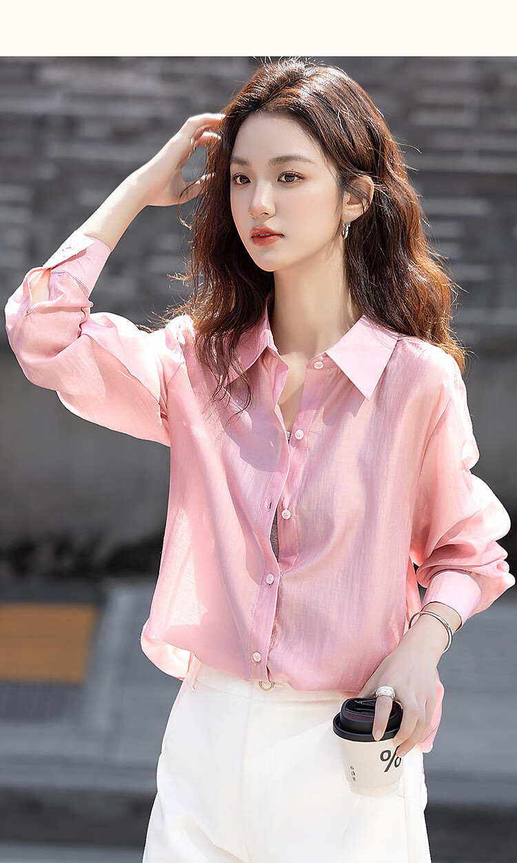 Demana Sweet Oxygen Dopamine Spring Autumn Breathable Lyocell Polo Collar Lightweight Relaxed Shirt Women's Top 14