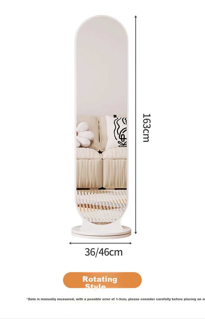 Quanpinwu Rotating Full-Length Floor Mirror, Home Bedroom Coat Rack Mirror Combo, Dressing Mirror Stand, White, 30cm 13