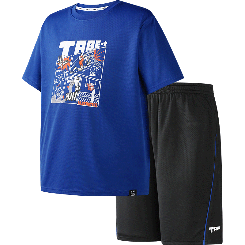 Little Pig Tony Boys Summer Sports Quick-Dry Mesh Breathable Short Sleeve Two-Piece Set for Chubby and Older Kids