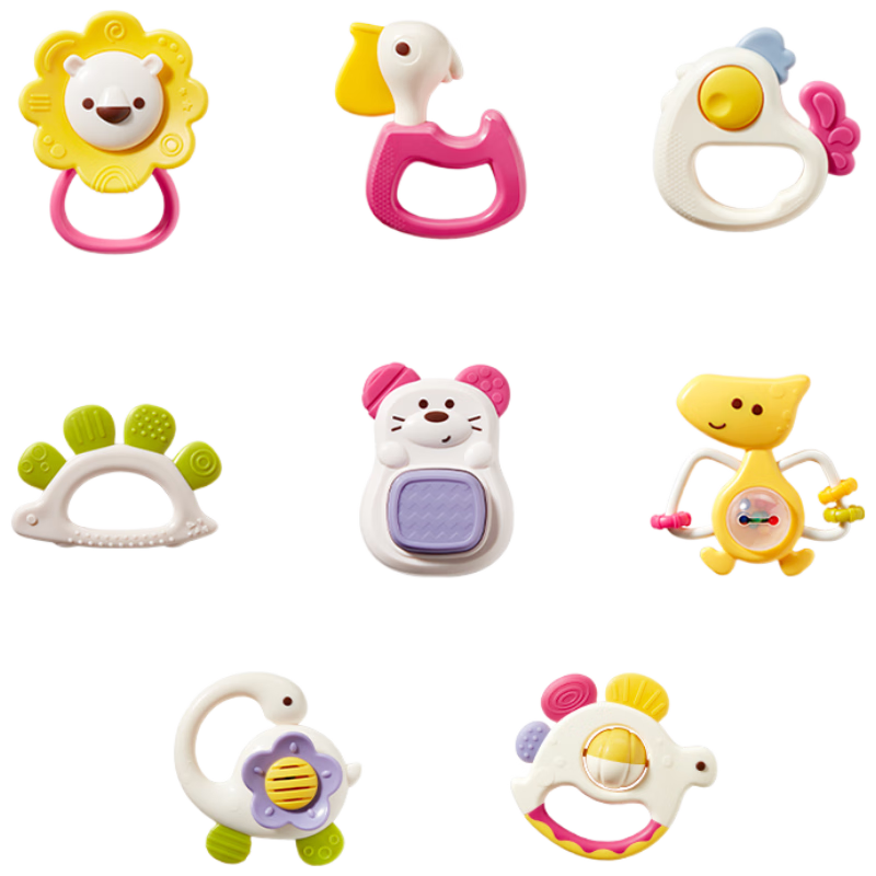 Babycare Animal Zoo Rattle Teether Baby Toys, 0-6 Months, Grasping And Hearing Training, Newborn Welcome Gift Set, 8 Pieces