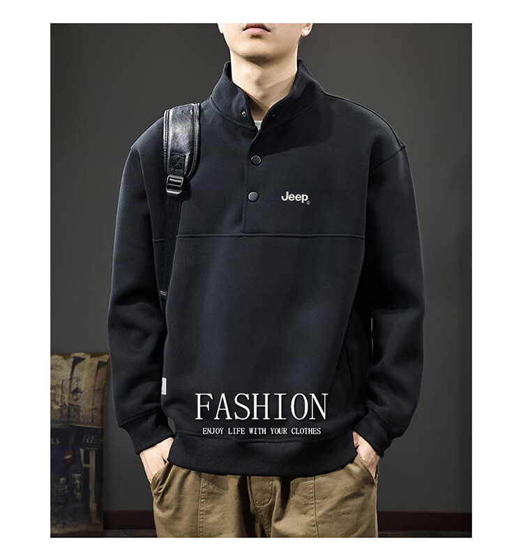 JEEP Men's Sweatshirt, Spring And Autumn Heavy Embroidery Base Layer, Casual Trendy Top for Men, Black, Size L 1