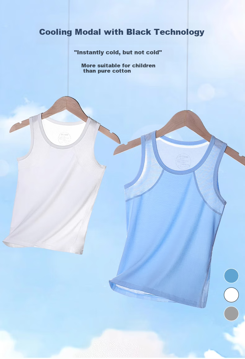 Hzasz Children's Vest, Modal Breathable Thin Sleeveless Sports Undershirt, Boys' Top HU123201, Gray, Size 150 1