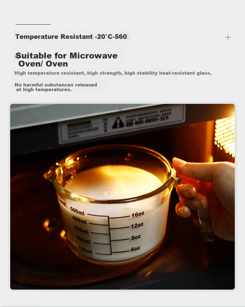 Chuangde Milk Cup, Heat-Resistant Glass Cup, Microwave-Safe Measuring Cup for Home Use And Children's Breakfast, with Scale, 500ml 4
