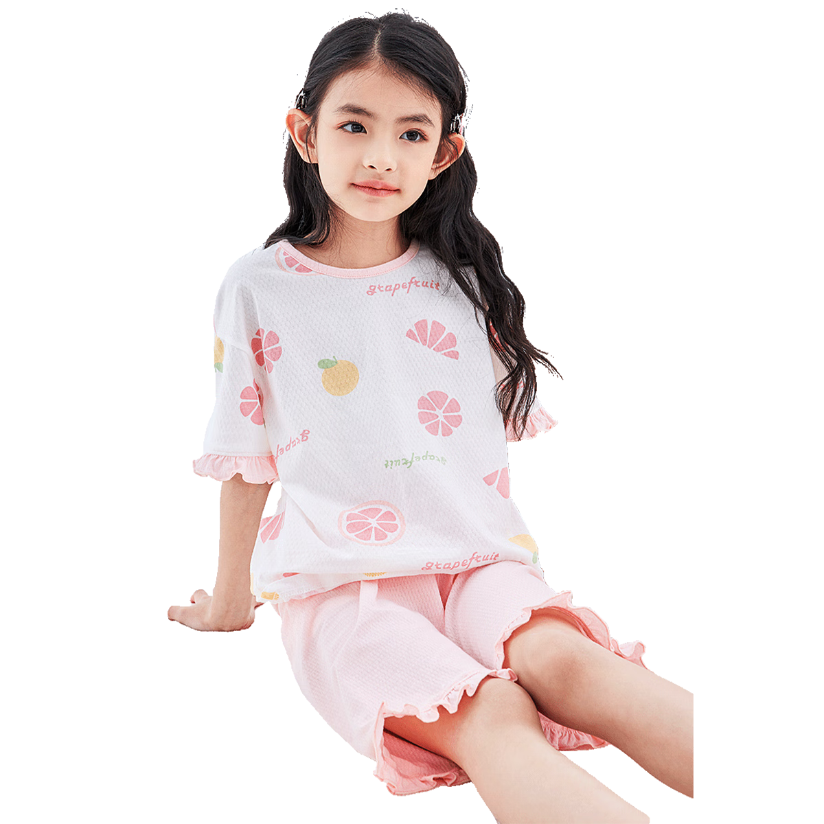 DEESHA [7A Antibacterial Cotton Mesh Jacquard] Girls' Lightweight Short-Sleeve Pajamas, Soft Cotton Skin-Friendly Air Conditioning Wear