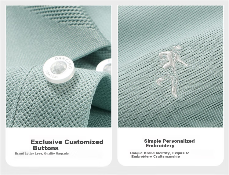 DANCING WOLVES [Cool Ice Mint] Summer Casual Cool Skin-Feel Men's Short-Sleeve POLO Shirt, 103 Gray Blue, Size 180 4