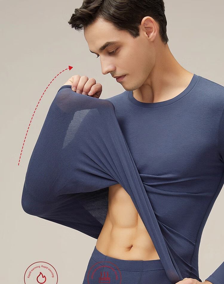 BOPRUIEY Men's Thermal Underwear Set Thin Heated Tight-Fitting Autumn Winter Thermal Shirt and Pants 9