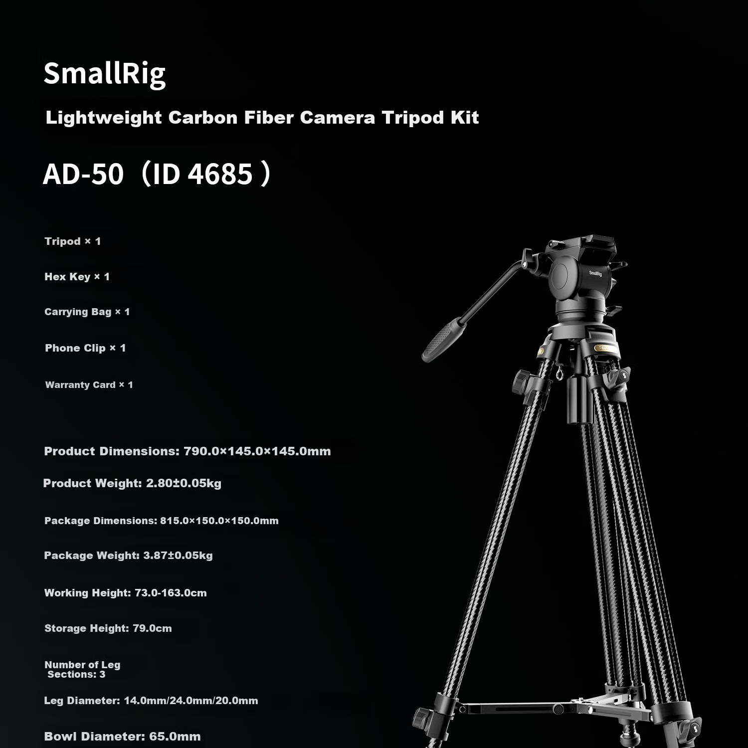 SmallRig 4420 AD-50 Carbon Fiber Tripod, Professional Lightweight Camera Birdie Stand, Hydraulic Damping Ball Head Support, Arm, Portable Photography Live Streaming Aluminum Alloy Tripod 17