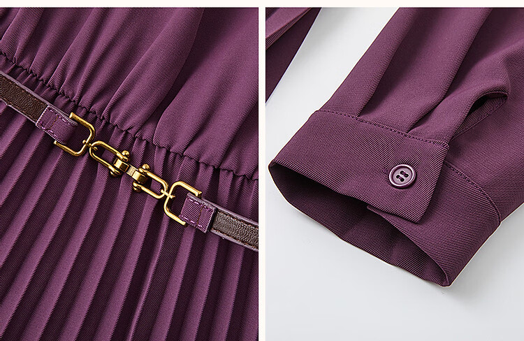 Dme [Elegant French-Style Lady] Autumn Draping Silk Elastic Waist Pleated Skirt, Ruched Belt Women's Dress 7
