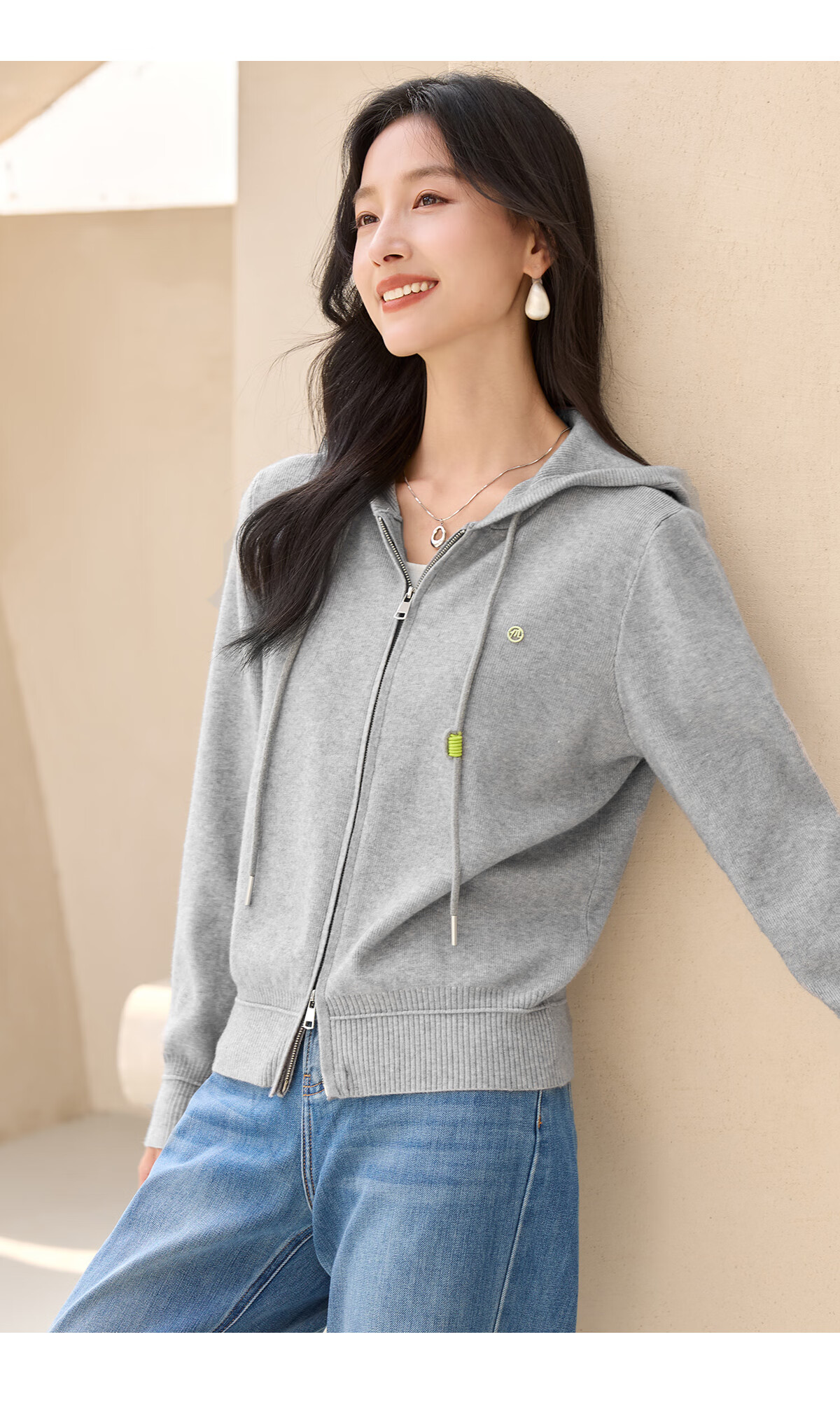 Chushen Spring and Autumn Short Jacket Women's Fashion Hooded Casual Knit Cardigan Sweater S53D095 6