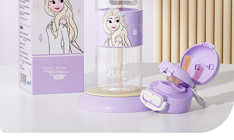Disney Summer School Dual-Straw Water Bottle for Boys and Girls, 600ml Plastic Kids' Cup, Drop-Resistant 5