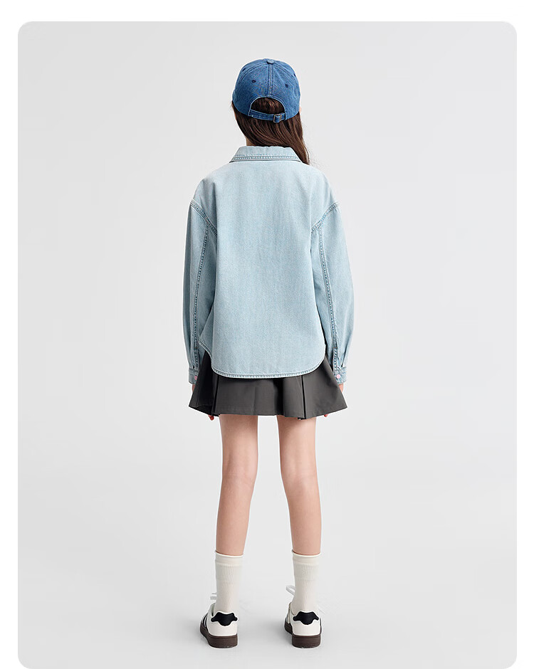Balabala [balaOne] Girls' Long Sleeve Shirt 2026 Spring 100% Cotton Denim Fashion 9