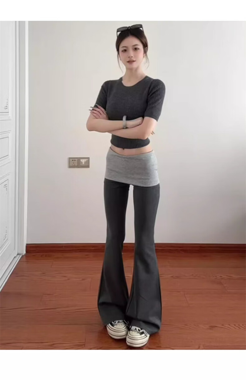 LangSha Spliced Fake Two-Piece Flared Pants Women Autumn 2025 New High-Waist Casual Slimming Sports Yoga Pants 8