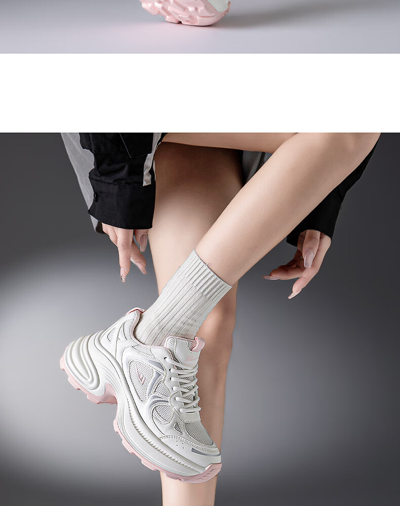 Warrior Official Women's Sneakers 2026 Spring New Chunky Platform Shoes White Gray Pink Size 36 17