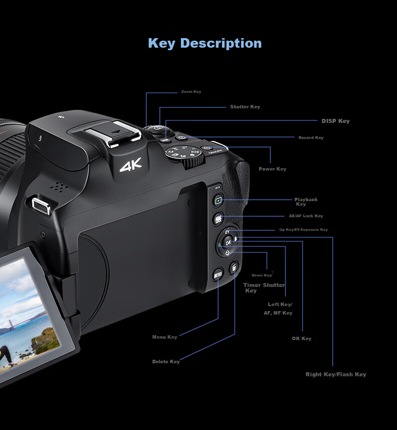 ORDRO [Premium Optical Zoom] Digital Camera, 64 Million High-Definition, 12x Optical Zoom, Entry-Level CCD, Student Campus Vlog, Mirrorless Lens, Extendable 4K Video Camera 17