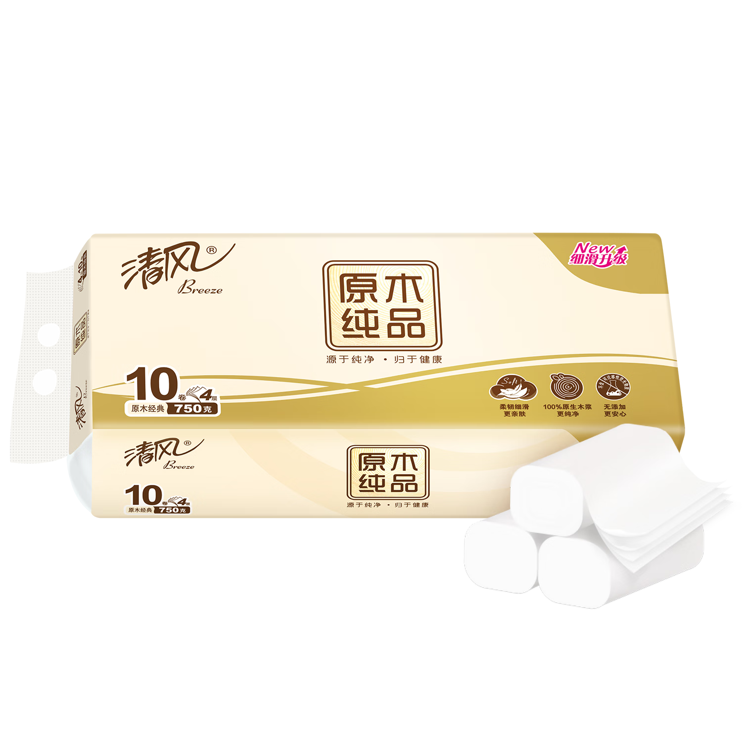 APP Coreless Toilet Paper, Natural Wood Pure 4-Ply 75g*10 Rolls, Bathroom Tissue Paper, M-Size Toilet Paper, Single Pack