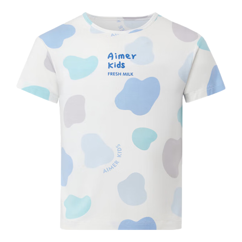 AIMER KIDS Milk Leather Home Wear Modal Antibacterial Class A Pajamas Top-Blue Colorful Milk Leather Monster 120
