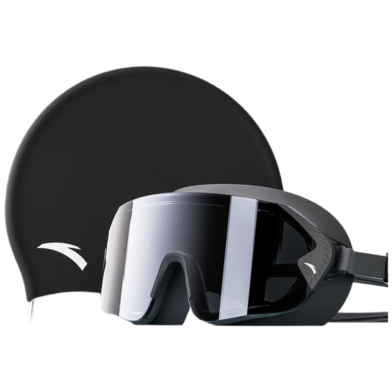 ANTA Large Frame Swimming Goggles Unisex Anti-Fog Waterproof Prescription Swim Goggles with Black Swim Cap Set Size 150