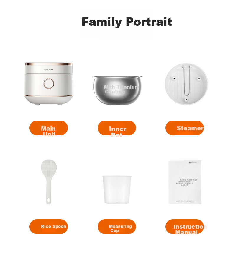 Joyoung [Full Honeycomb 0 Coating] 316L High-Purity Titanium Inner Pot, Low-Sugar IH Far-Infrared Heating Electric Rice Cooker, 4-Liter Capacity for 3-4 People, 8A Rice, Subsidy 40N1F 27