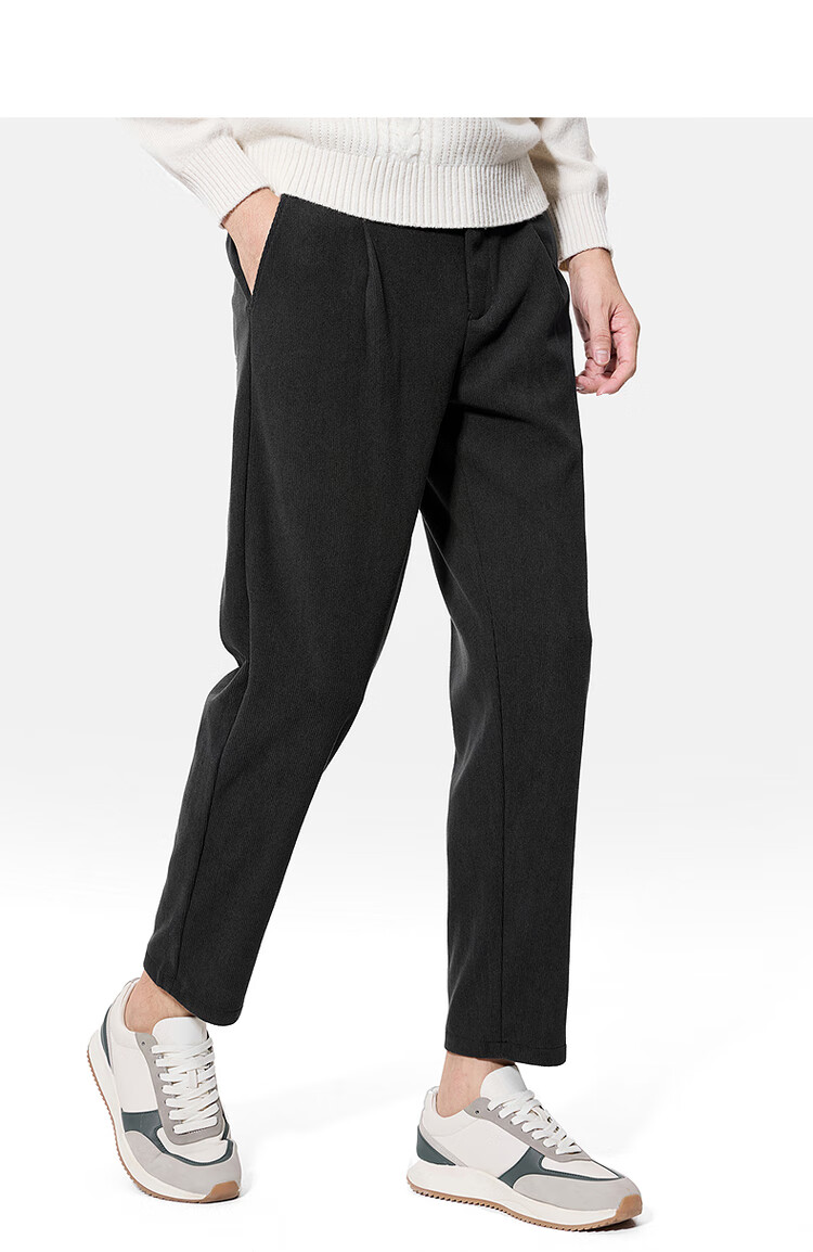 Dancing with Wolves [Corduroy] Autumn Winter Soft Warm Nine-Point Pants Versatile Men's Casual Slim Tapered Pants 015 Dark Gray 31 4