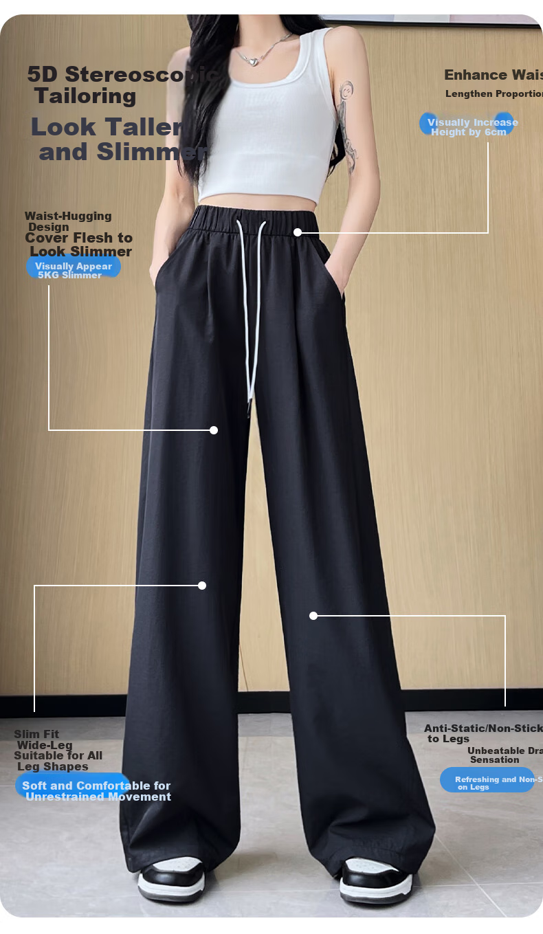 FitonTon Women's Pants, 2025 New Style, Wide-Leg Trousers, Loose Straight-Leg Versatile Draping Casual Quick-Dry Yamamoto Wide-Leg Pants for Wome 3