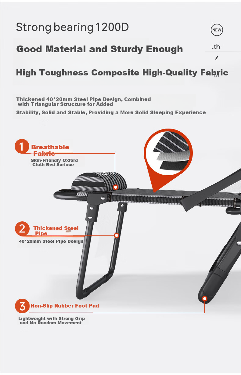 Nanjiren Folding Bed Lounge Chair, Single Bed, Office Nap Chair, Accompanying Care, 13-Level Adjustable Recliner 8