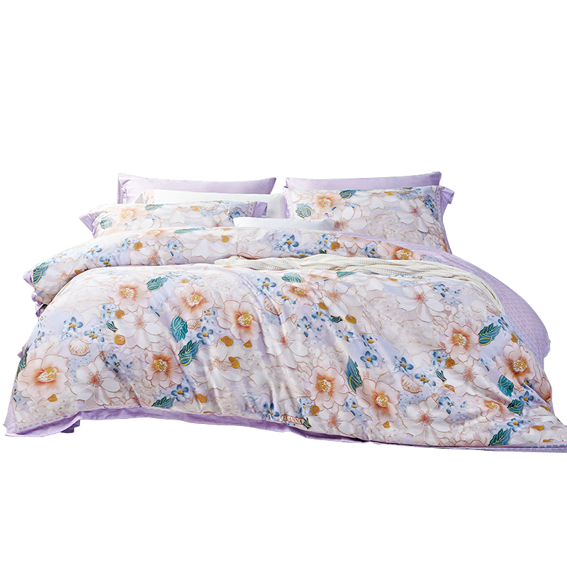 Fuanna 100% Cotton Bedding Set 4-Piece Pure Cotton Bed Sheet and Duvet Cover Single/Double Youmeng 203x229cm Purple