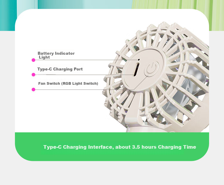Newmine Handheld Mini Fan, Portable Mini Fan with 13-Hour Long Battery Life, Quiet Operation, Colorful Light, Desktop Cooling Fan, Dazzling Blue And Cya 16