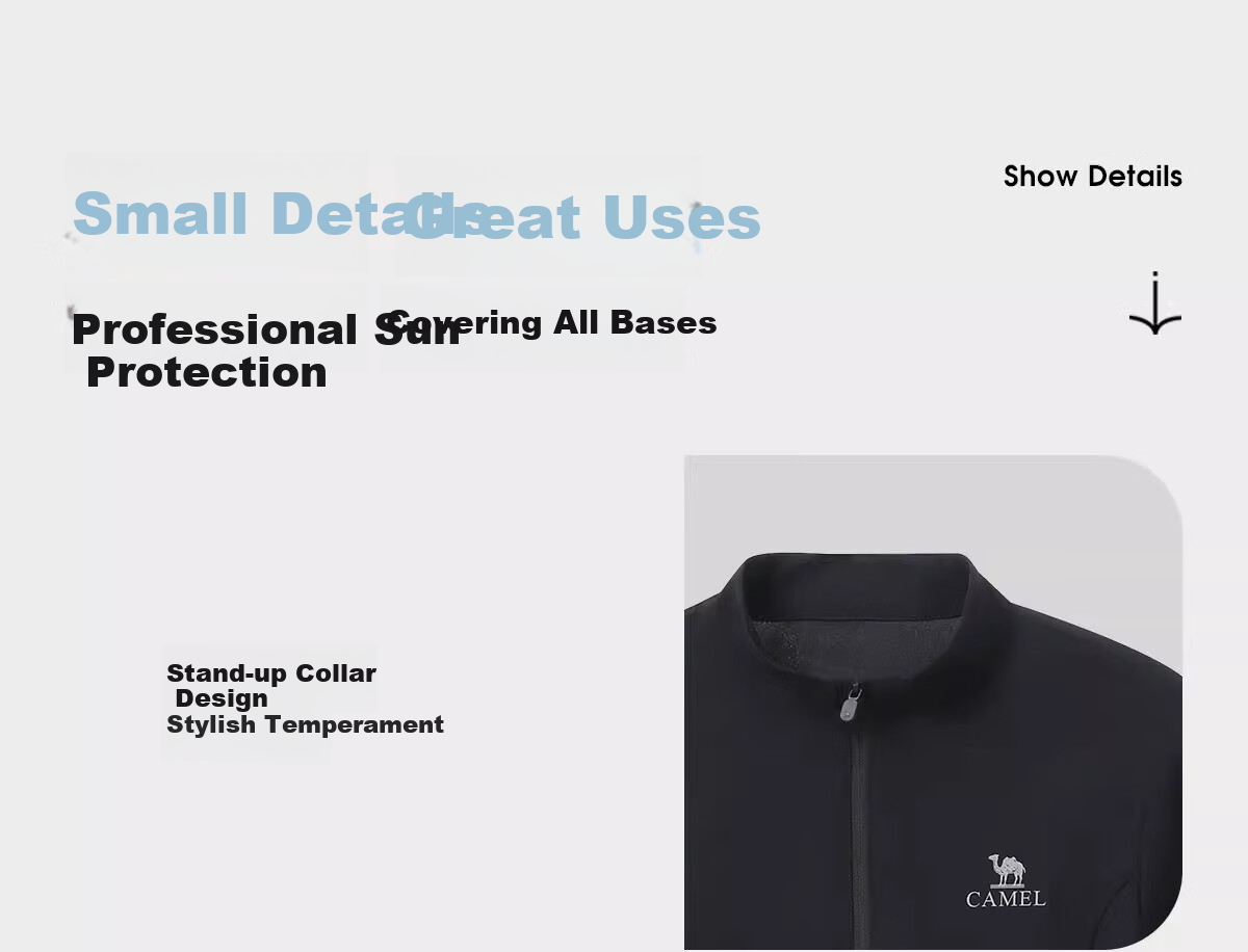 CAMEL Cold White Outdoor Stand-Collar Original Yarn Sun Protection Clothing, Moisture-Wicking Quick-Dry Cool-Feeling Breathable Sun Protection Jacket A25BZ01085 24