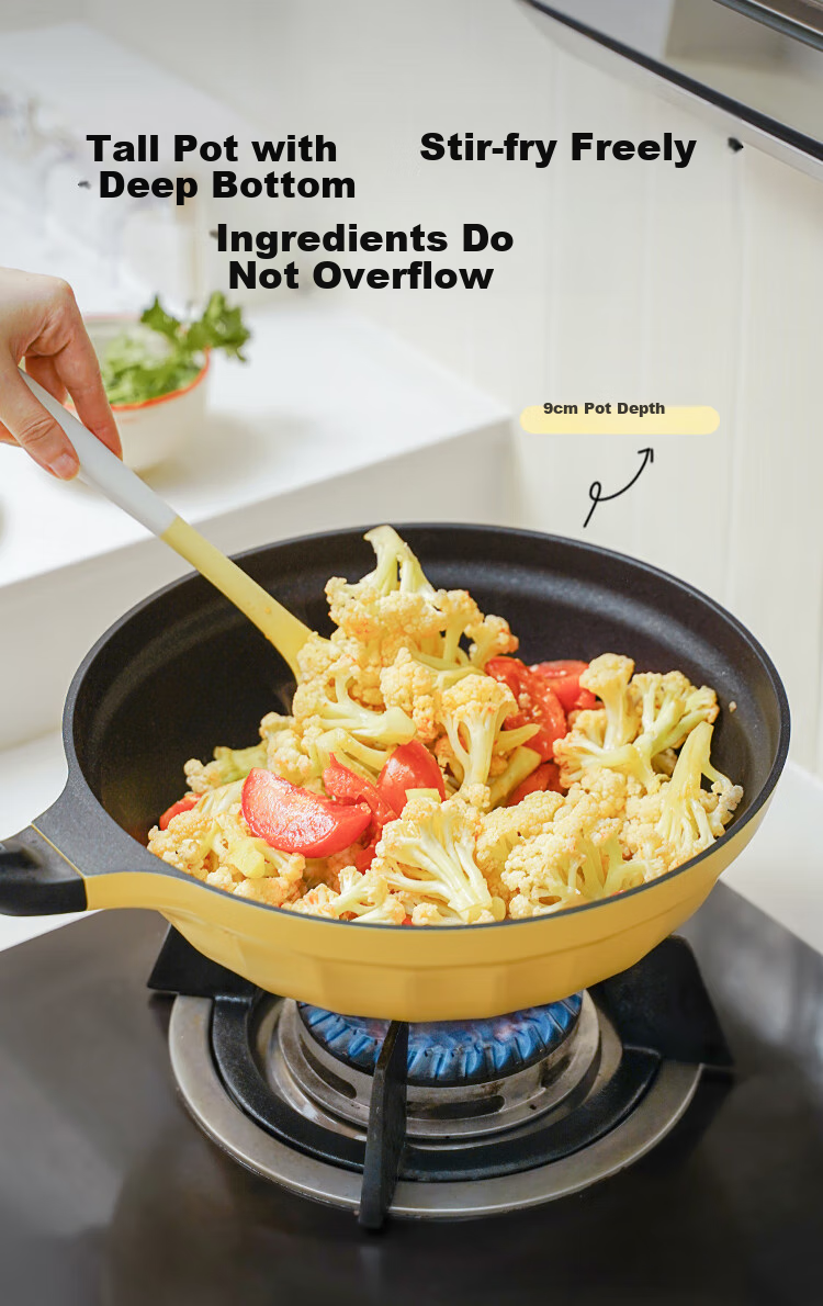 Buydeem [Jingdong Exclusive] 32cm Non-Stick Wok, Low Smoke Oil-Gathering, Small Yellow Goose Egg-Shaped, Compatible with Induction And Gas Stoves 7