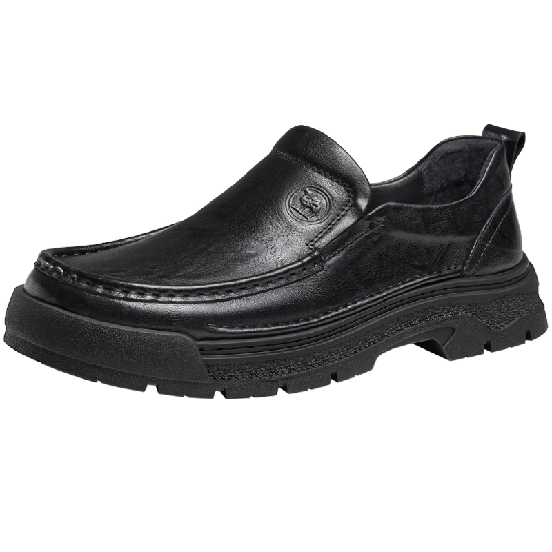 CAMEL Leather Shoes for Men, Business Casual Comfortable Cowhide Height-Increasing Dad Shoes P15A155002 Black Size 42