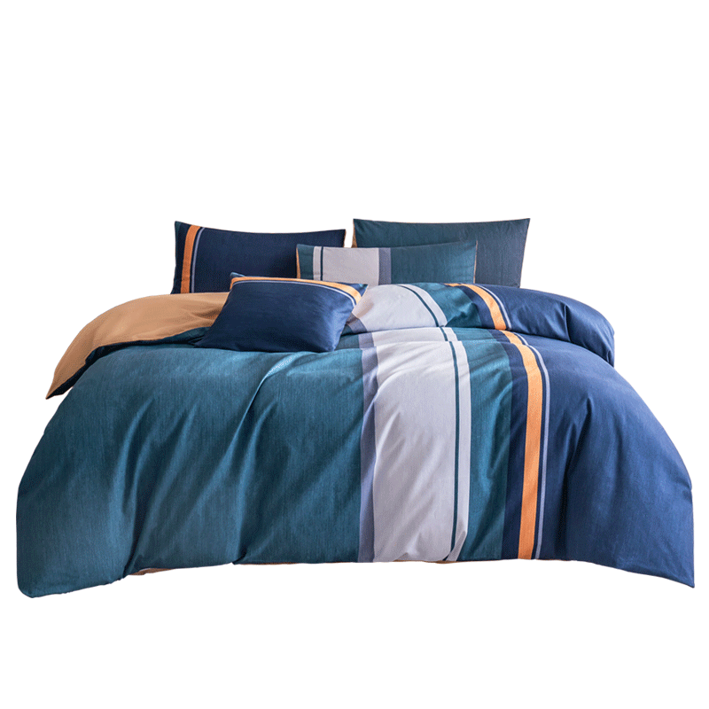 JD Original Italian Ceramic-Grind Four-Piece Bedding Set, Class A Antibacterial 100% Pure Cotton Brushed Fabric, Thick Warm Bedding Set with Bed Sheet for 1.5-Meter Bed, Distant Mountain Blue-Gray