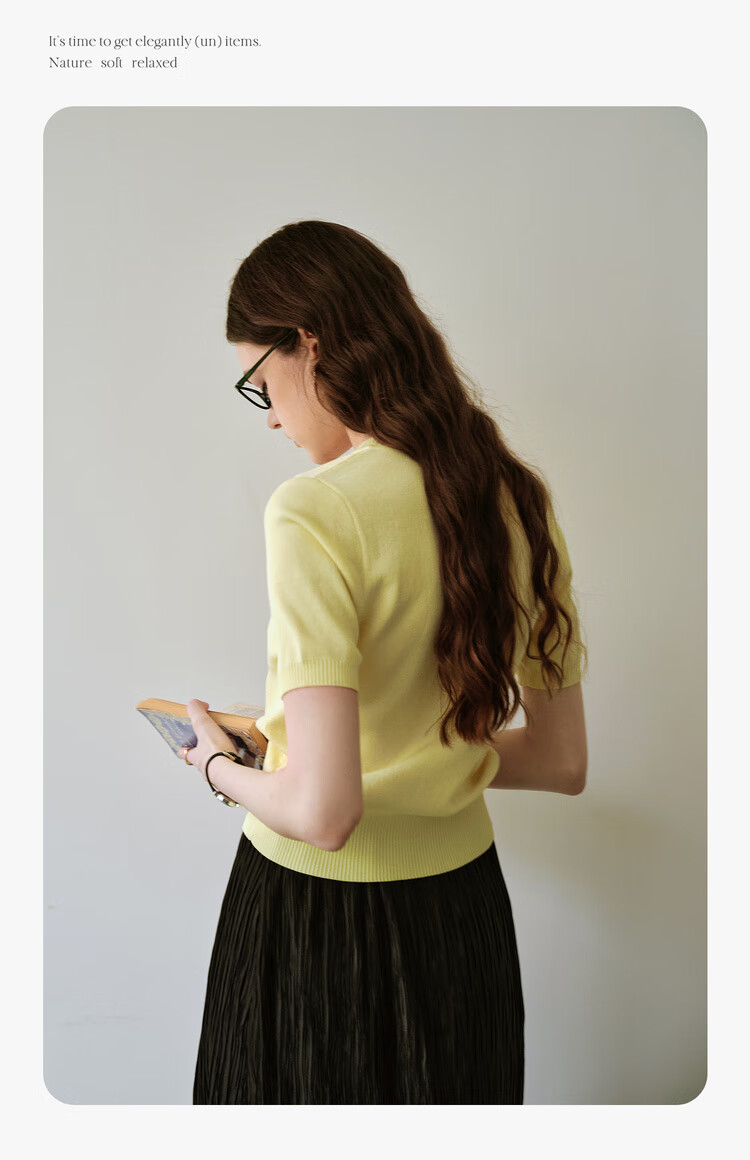 Olrain Heart Embroidered Knit Cardigan Women's Summer V-Neck Short Sleeve Top Yellow XL 10