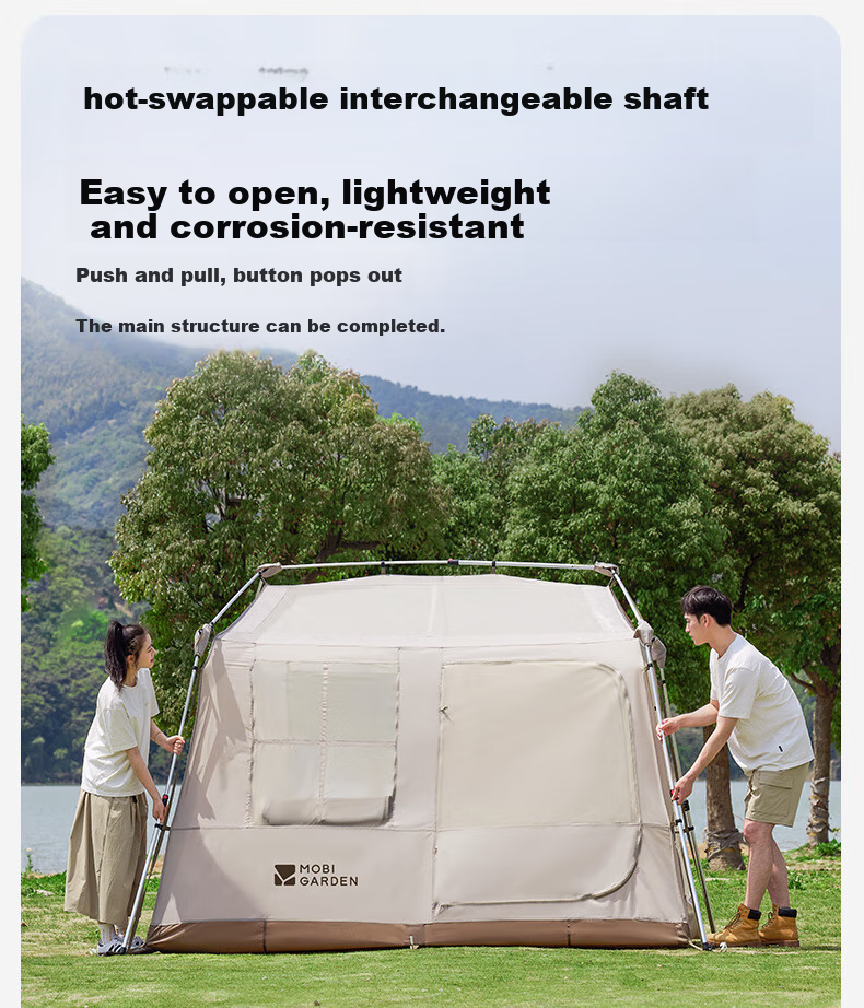 MOBIGARDEN Holiday Mountain Cabin 6+6 Outdoor Camping Sunshade Automatic Quick-Open Titanium Black Coated Tent NX25661033 Truffle Brown 3