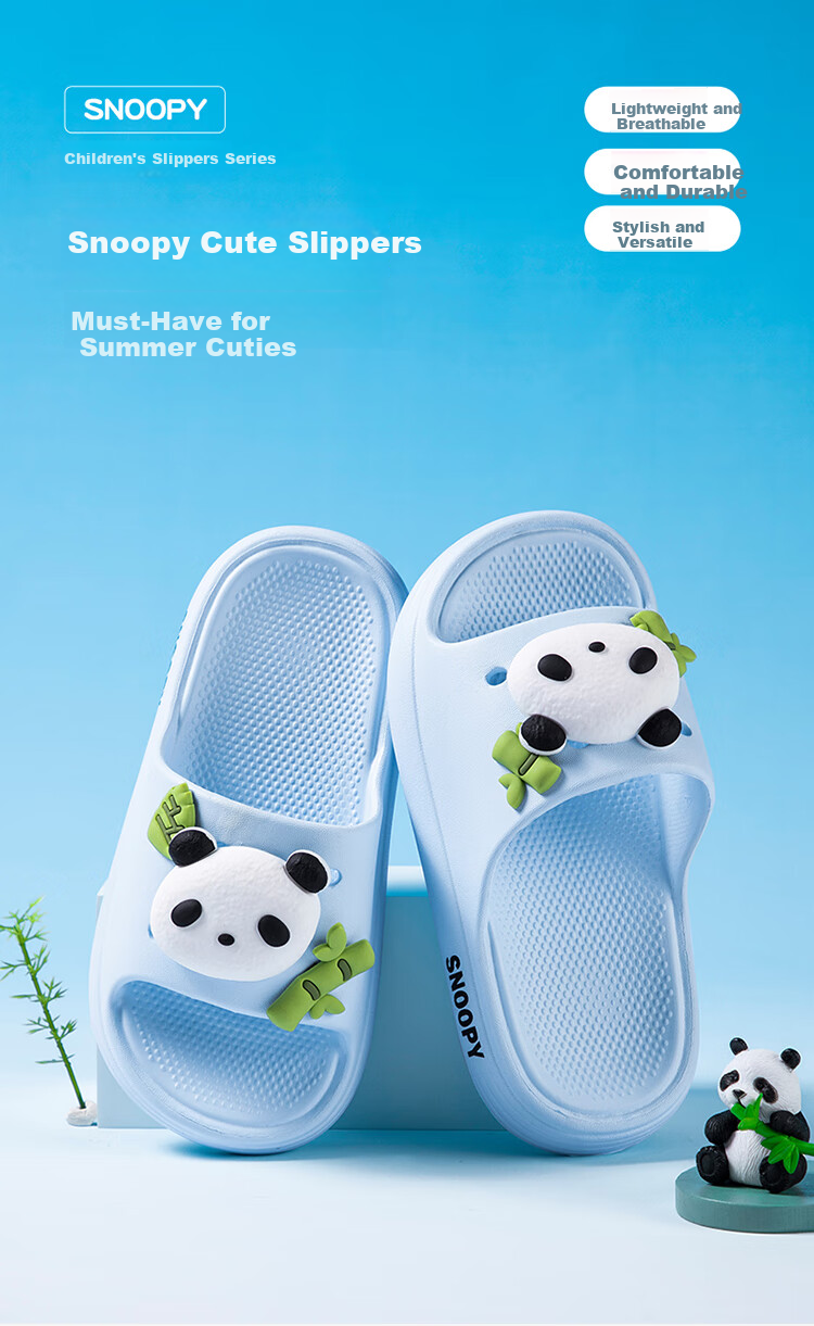 SNOOPY Children's Shoes, Girls' Slippers, Boys' Indoor Sandals, Cartoon Panda Design, 2203 White, Size 28 1