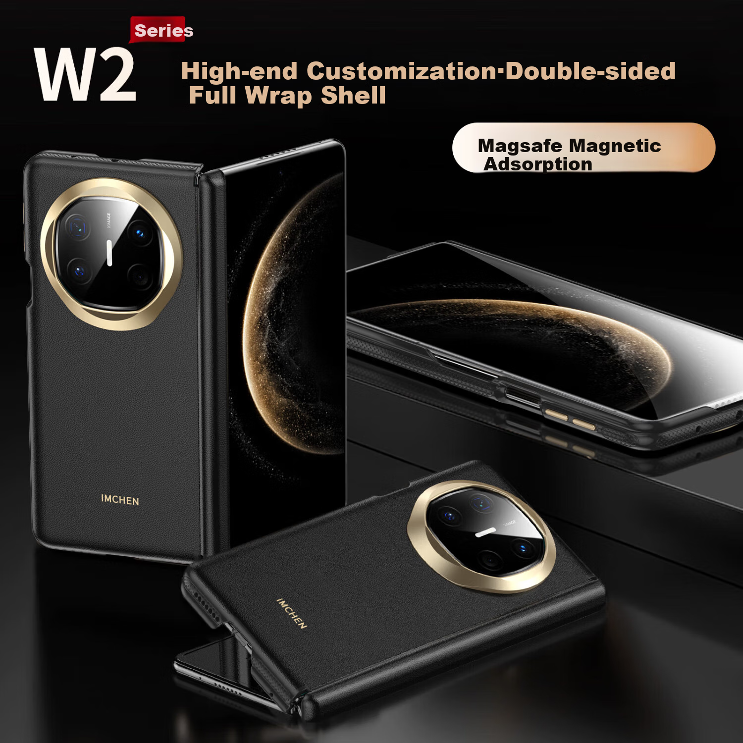 Чехол для Huawei Mate X6 Aimeichen, бизнес-стиль, кожаный, с полной защитой, черный