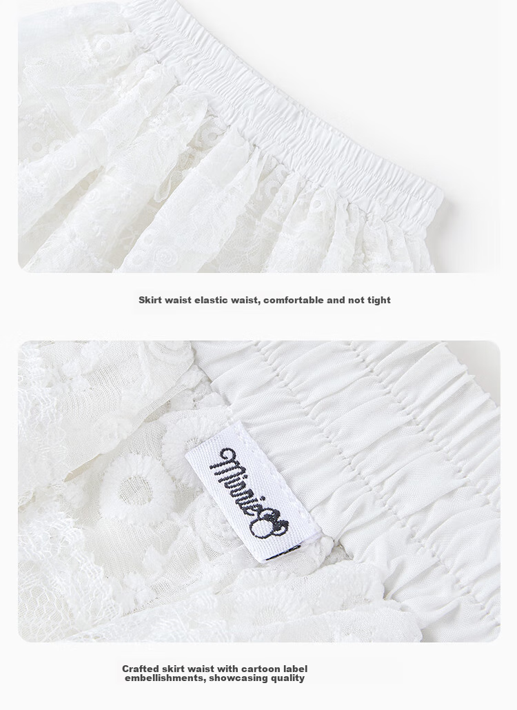 Disney Children's Dress, Girls' Lace Cake Skirt, Summer Pleated Skirt, Girls' Midi Skirt, Tulle Skirt TD2EQ053, White 120 5