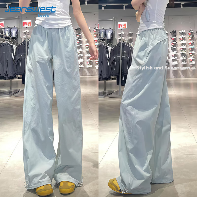 Jeanswest Navy Blue Quick-Dry Cargo Pants for Women, Summer New High-Waisted Slimming Wide-Leg Trousers, Casual Straight-Leg Pants for Petite Figures