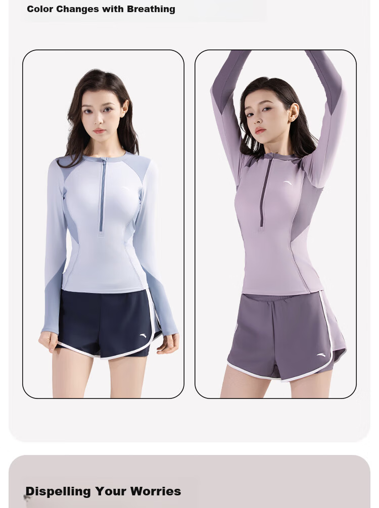 ANTA Slim Waist Swimsuit for Women, New Two-Piece Conservative Long-Sleeve Swimwear, Plus Size Hot Spring Swimwear for Curvy Girls, Sky Blue XL 9
