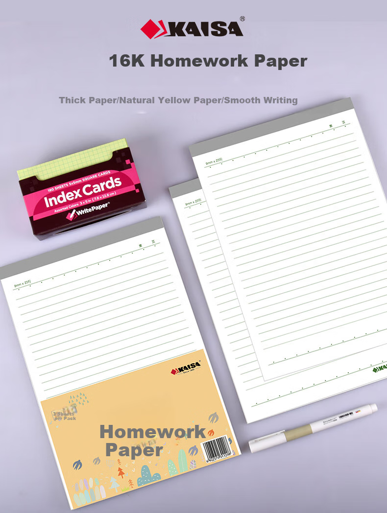 KAISA 16K/30 Sheets Lined Exercise Paper, 3-Pack, Green Single-Lined Writing Pad for Composition Practice And Letter Writing, Elementary to High School Student Notebook Paper 1