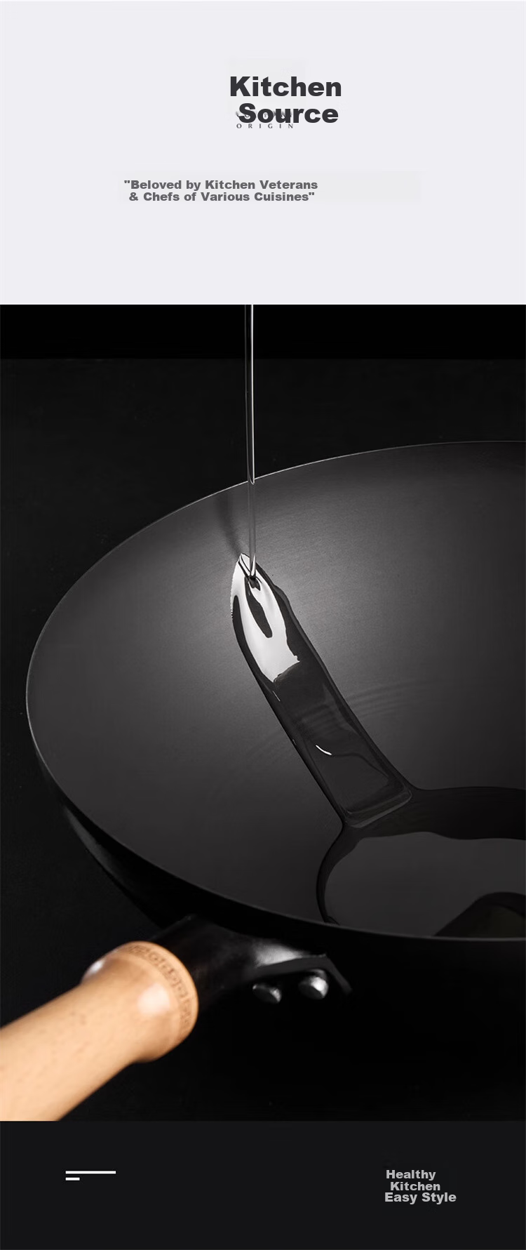 Robam Cast Iron Non-Stick Wok, Round Bottom Ultra-Light Pan for Stir-Frying | No Seasoning Required PCJ-BS2C 6